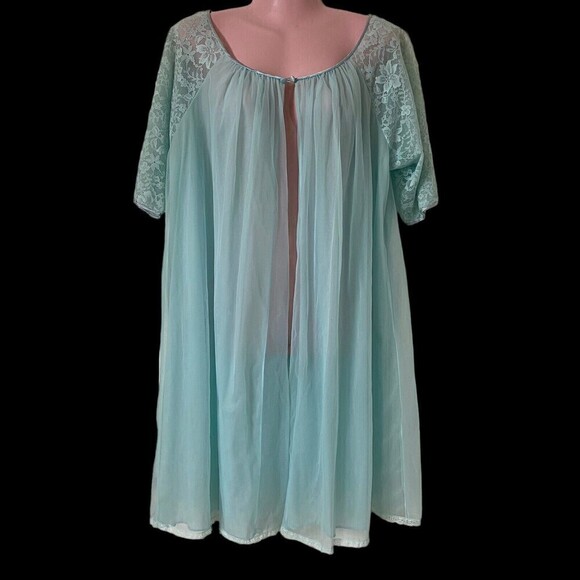 Vintage Vanity Fair Women's Robe Dressing Gown M Blue Chiffon Lace Nylon - Picture 1 of 5